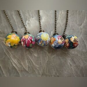 Vintage Fan or Lamp pulls. Handmade and hand painted 1 1/4” glazed enamel balls.